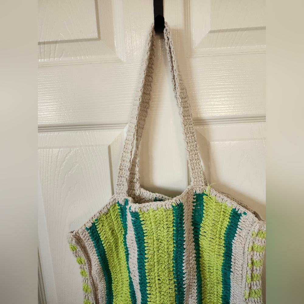 Universal Thread Striped Green and White Tote Bag - Picture 6 of 9